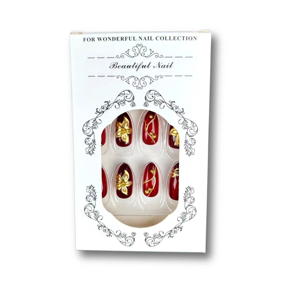 Press-On Nail Kit Floral Design & Gold Embellishments