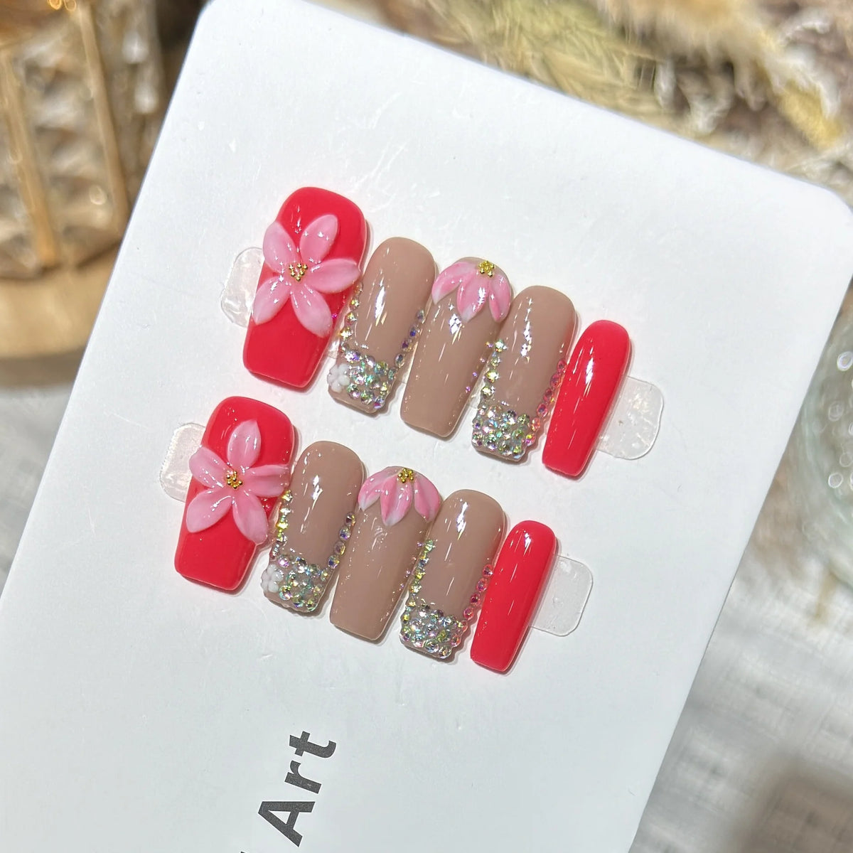 Press-On Nail Kit Floral Design Multiple Sizes
