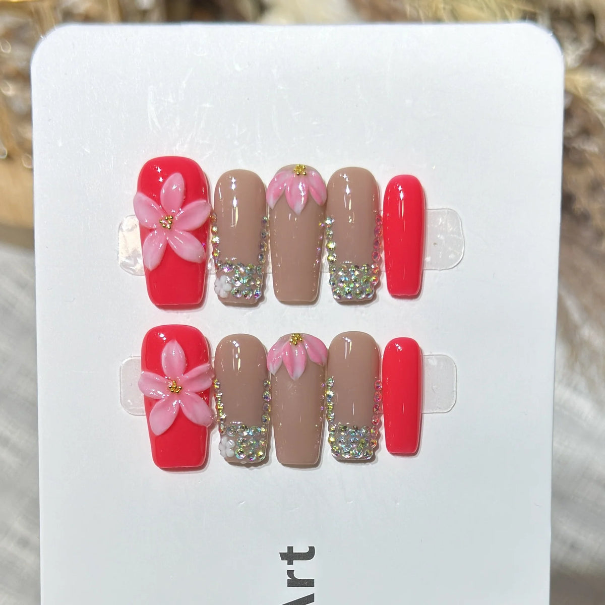 Press-On Nail Kit Floral Design Multiple Sizes
