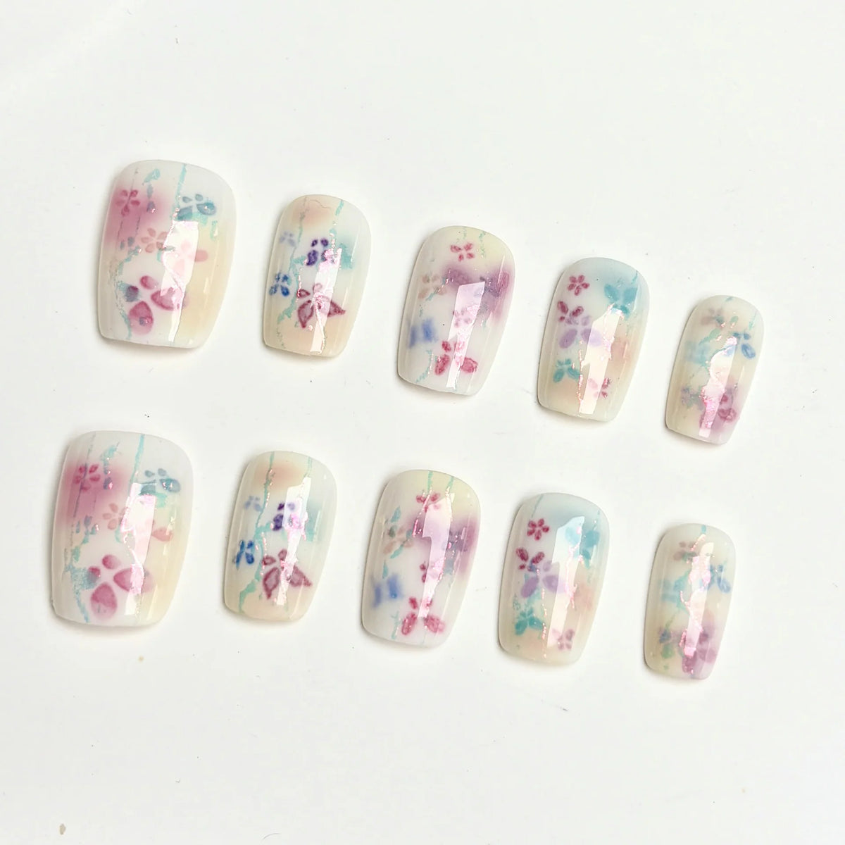 Press-On Nail Kit Floral Design Multiple Sizes Salon-Quality