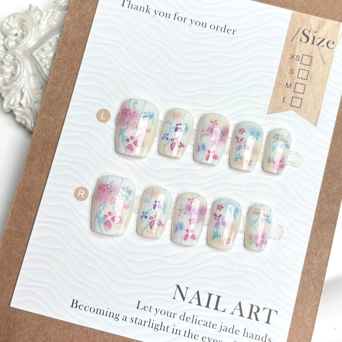 Press-On Nail Kit Floral Design Multiple Sizes Salon-Quality