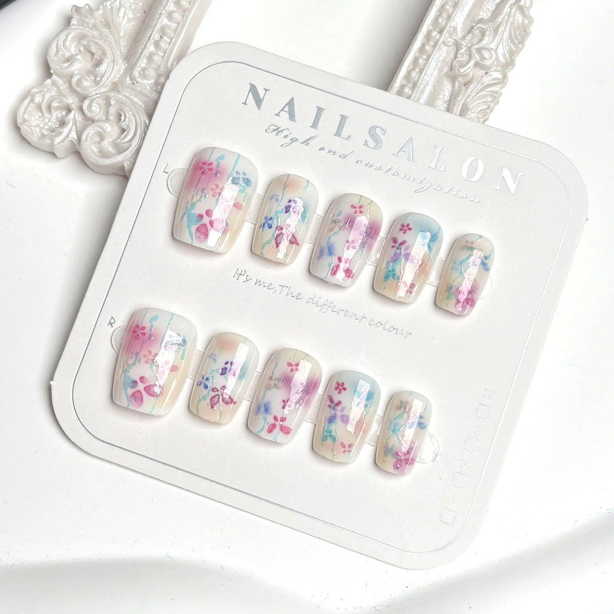 Press-On Nail Kit Floral Design Multiple Sizes Salon-Quality