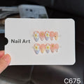 Press-On Nail Kit Floral Design & Shimmer Short Almond