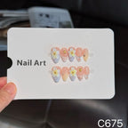 Press-On Nail Kit Floral Design & Shimmer Short Almond