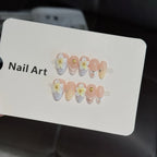 Press-On Nail Kit Floral Design & Shimmer Short Almond