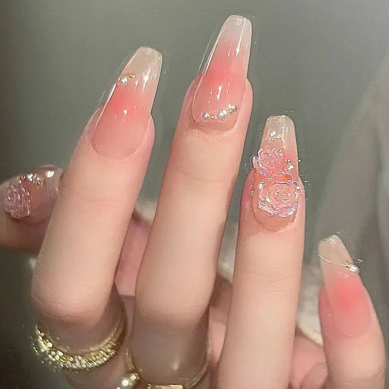 Press-On Nail Kit Floral Designs Glue-On Comfortable Fit