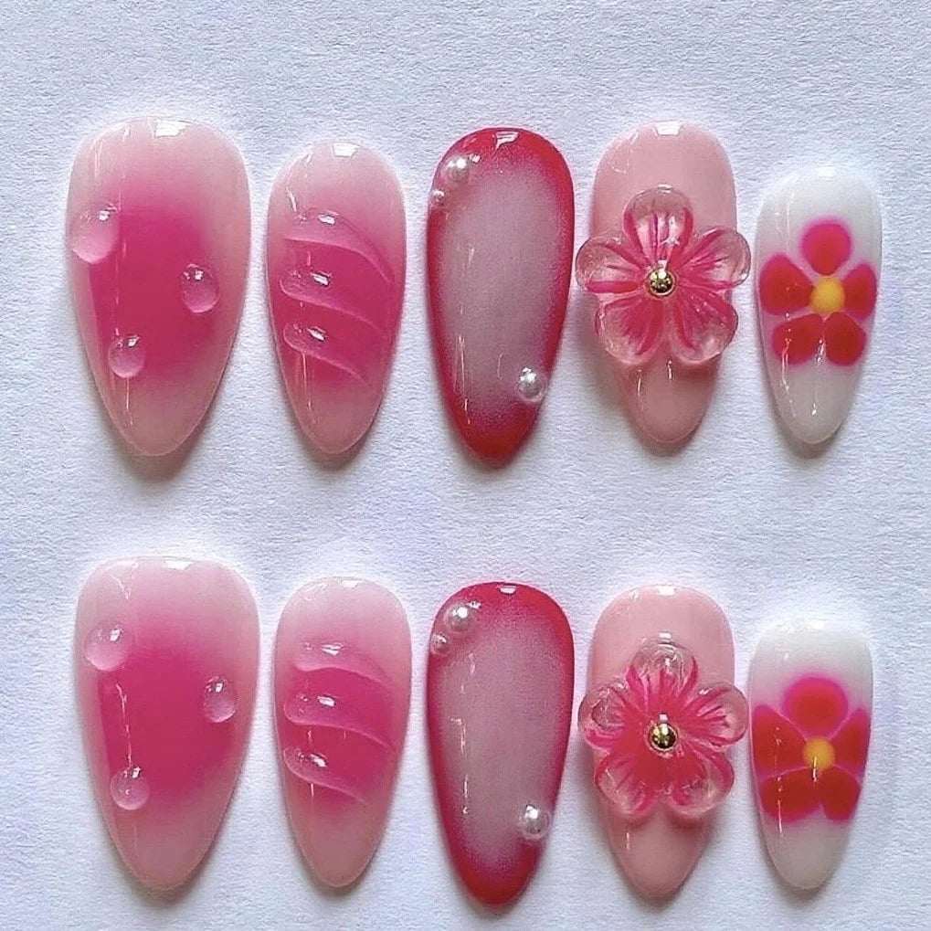 Press-On Nail Kit Floral-Embellished Long-Lasting Wear