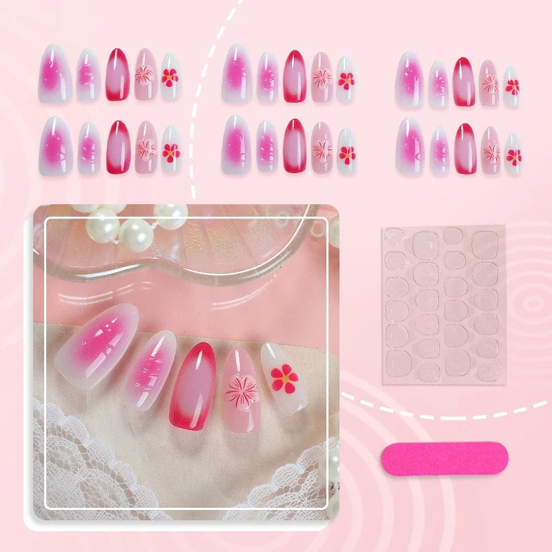 Press-On Nail Kit Floral-Embellished Long-Lasting Wear