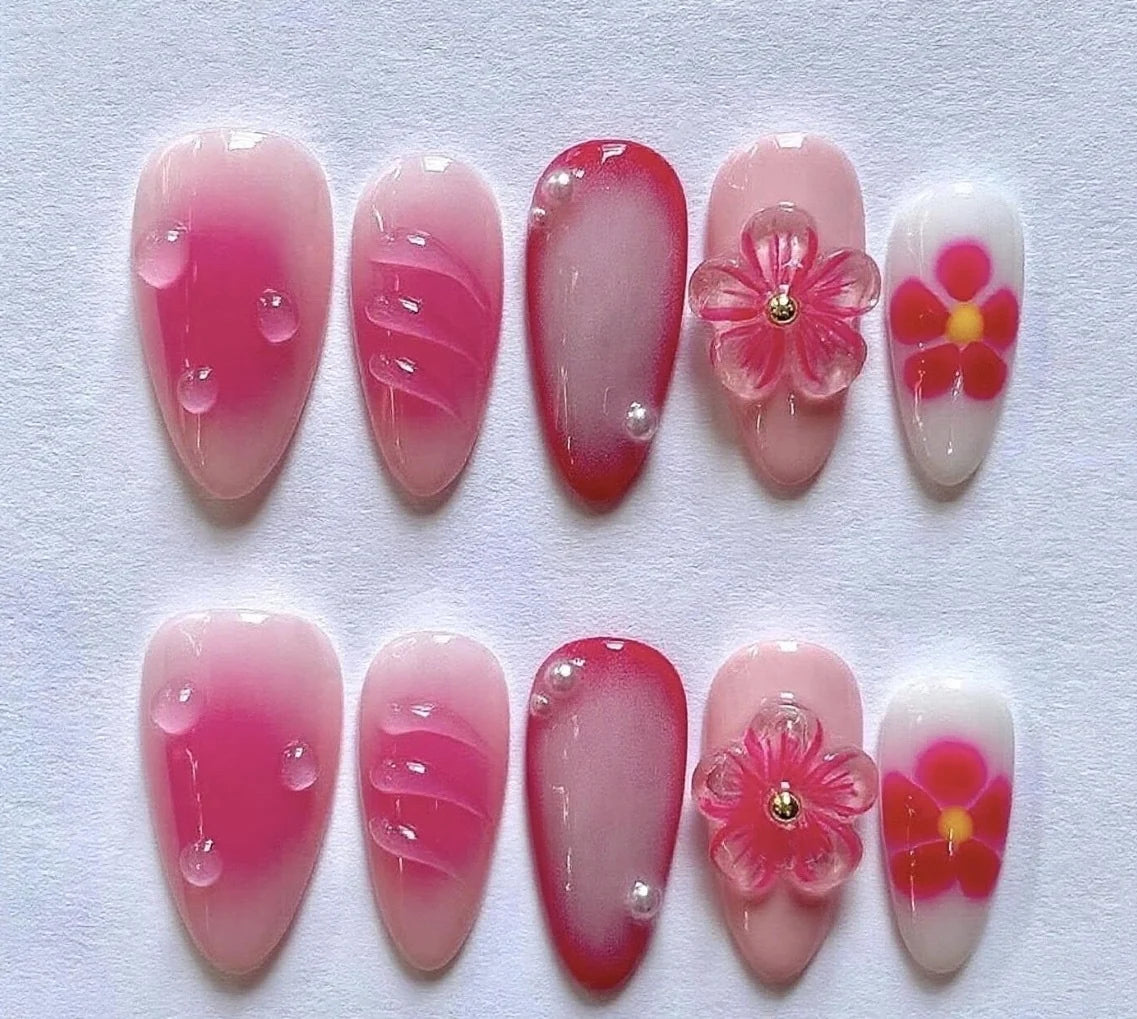 Press-On Nail Kit Floral-Embellished Long-Lasting Wear