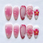 Press-On Nail Kit Floral-Embellished Long-Lasting Wear