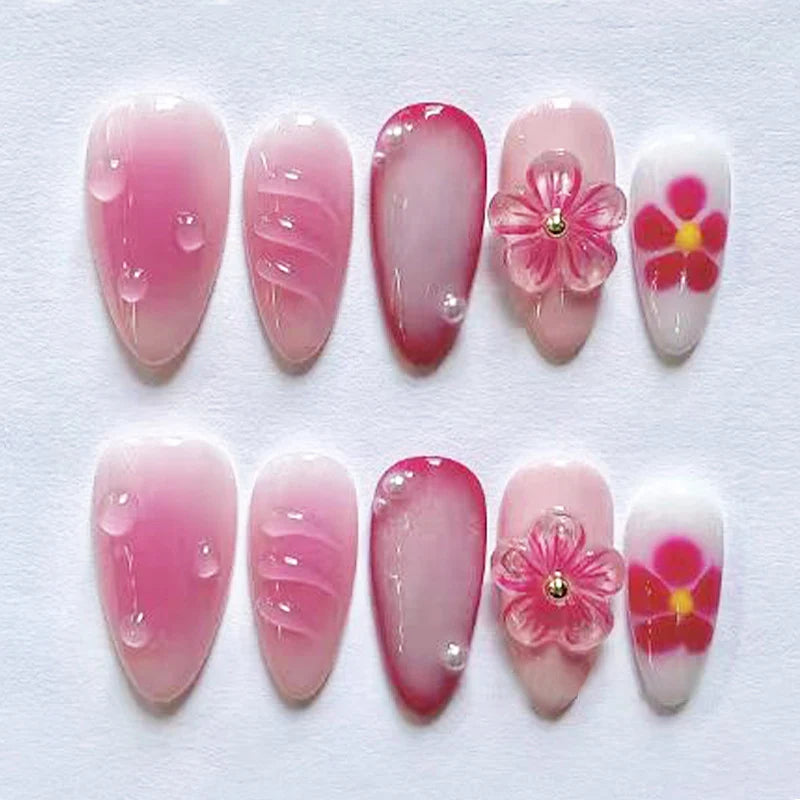 Press-On Nail Kit Floral-Embellished Long-Lasting Wear