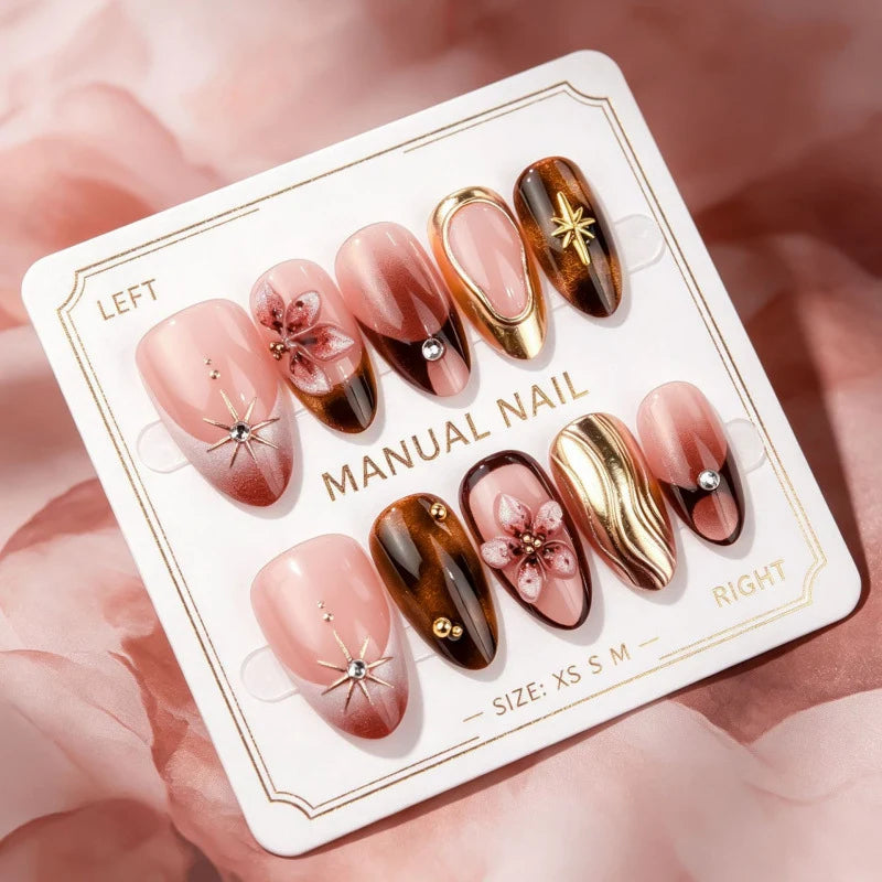 Press-On Nail Kit Floral & Gold Accents