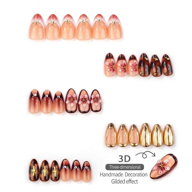 Press-On Nail Kit Floral & Gold Accents