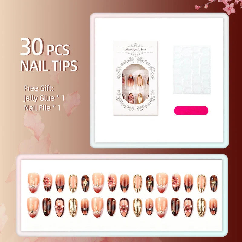 Press-On Nail Kit Floral & Gold Accents