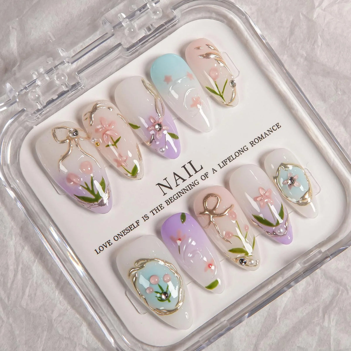 Press-On Nail Kit Floral Reusable & Long-Lasting