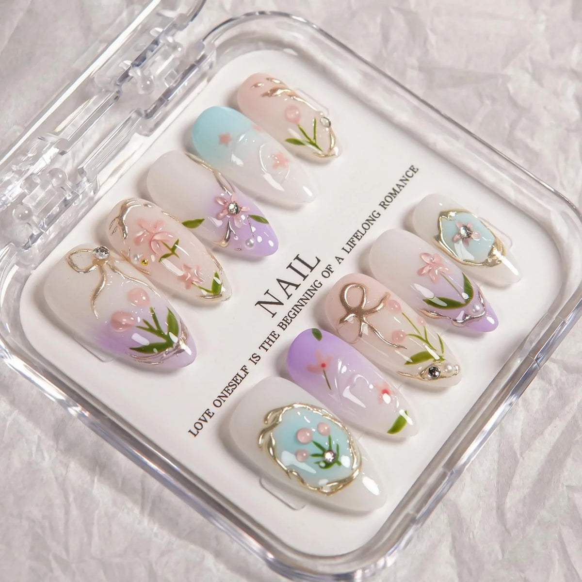 Press-On Nail Kit Floral Reusable & Long-Lasting
