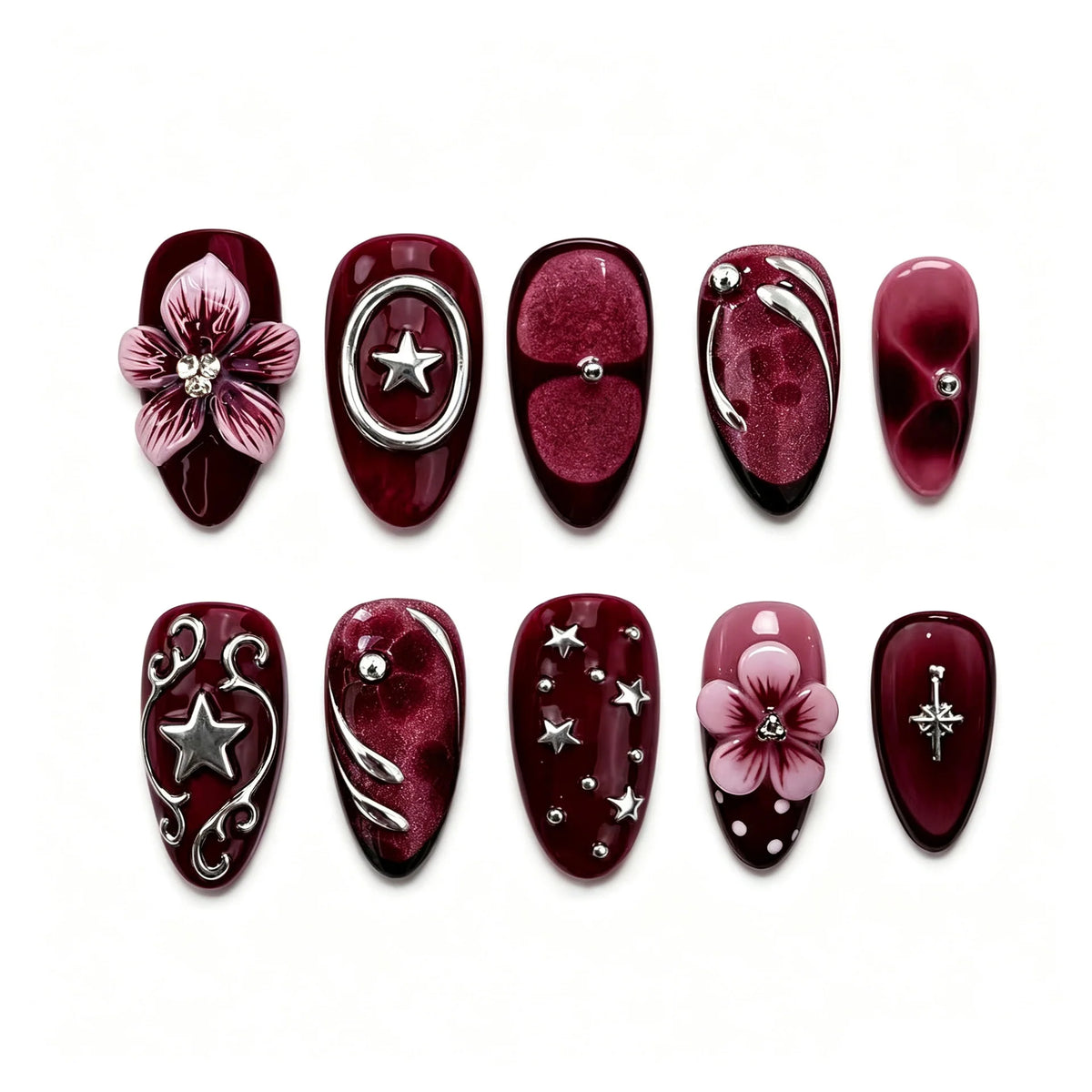 Press-On Nail Kit Floral & Sparkle Multiple Sizes
