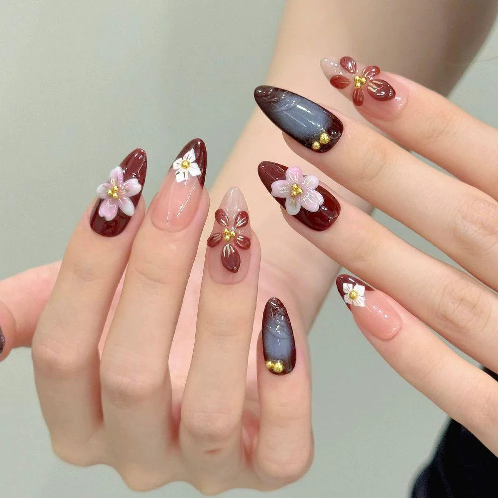 Press-On Nail Kit Floral Tip Reusable & Long-Lasting