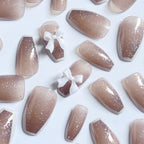 Press-On Nail Kit Glitter Bow Design Glue Included