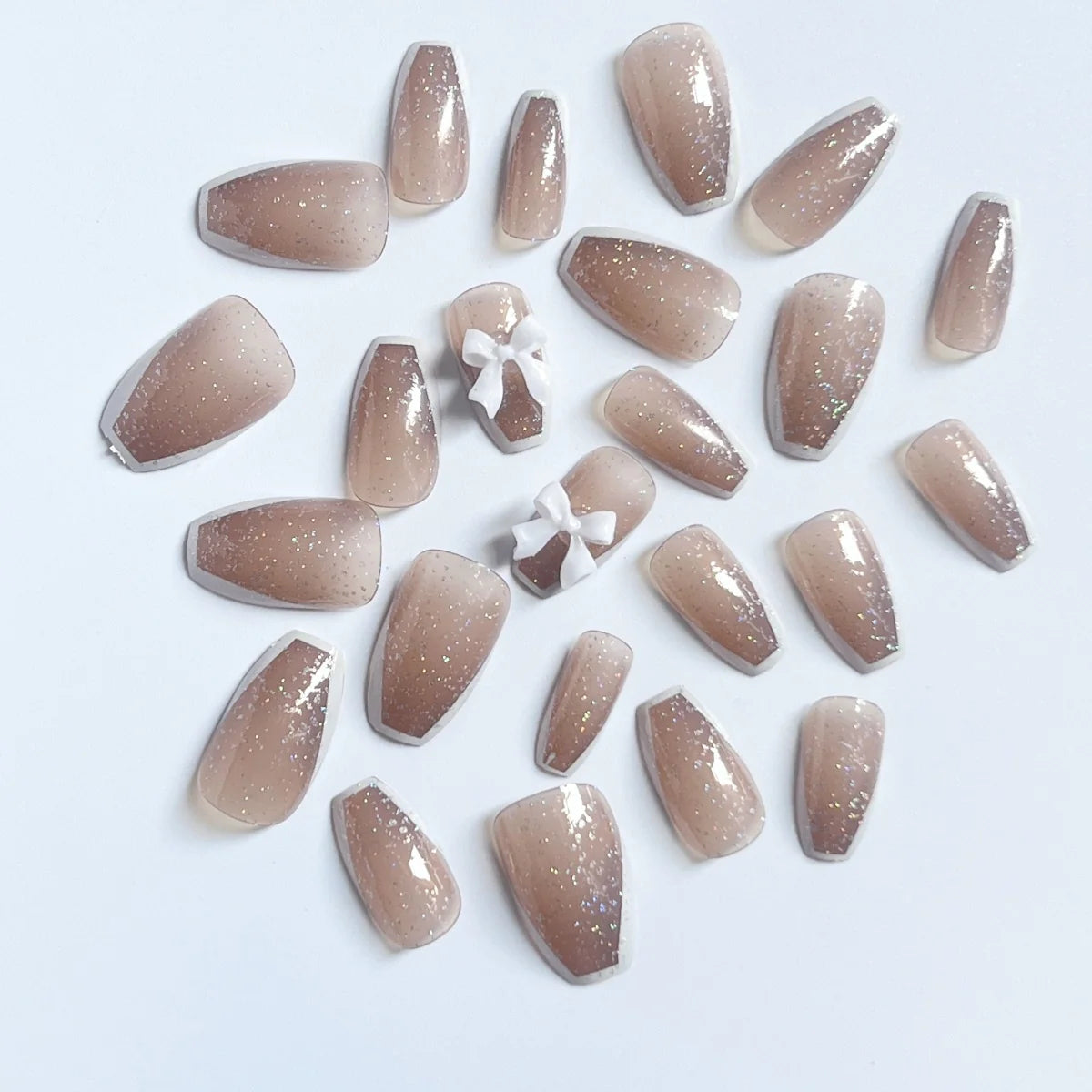 Press-On Nail Kit Glitter Bow Design Glue Included