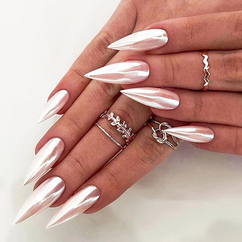 Press-On Nail Kit Glossy Almond Electroplated Finish