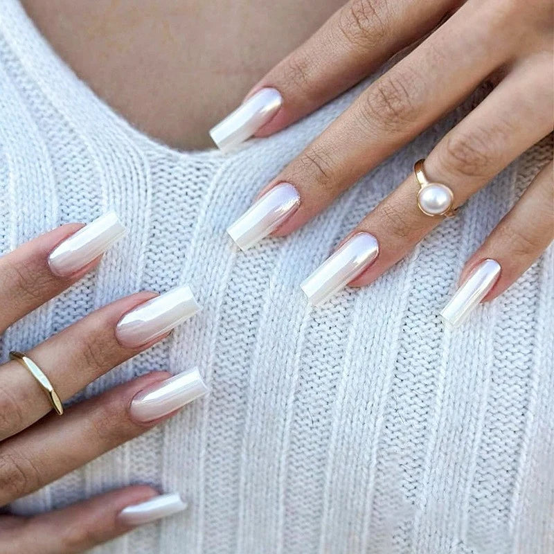 Press-On Nail Kit Glossy Almond Electroplated Finish