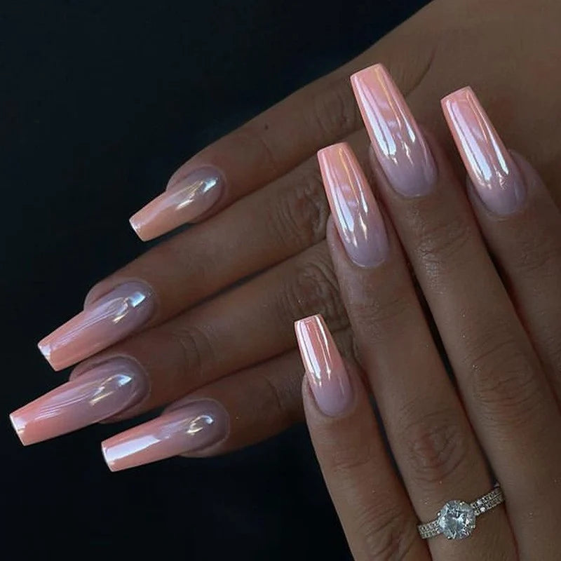 Press-On Nail Kit Glossy Almond Electroplated Finish