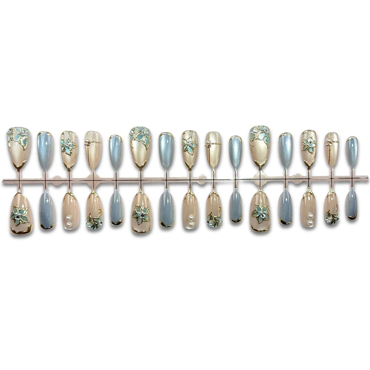 Press-On Nail Kit Gold Floral Art Long-Lasting