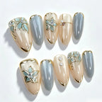 Press-On Nail Kit Gold Floral Art Long-Lasting