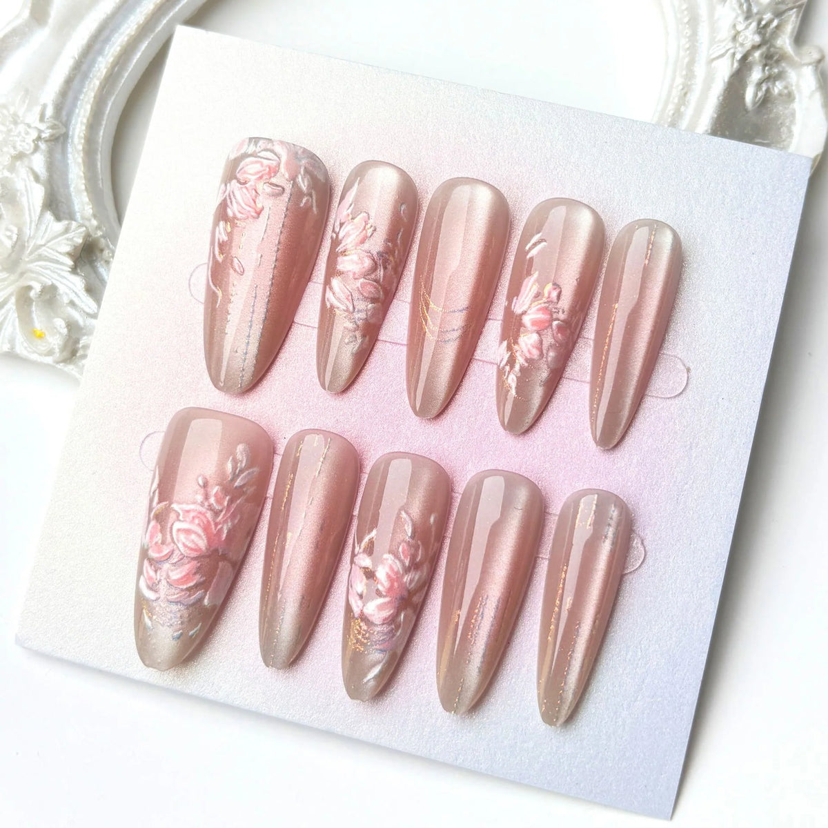 Press-On Nail Kit Intricate Floral & Multiple Sizes