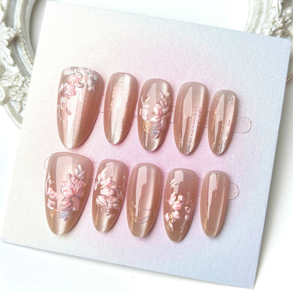 Press-On Nail Kit Intricate Floral & Multiple Sizes