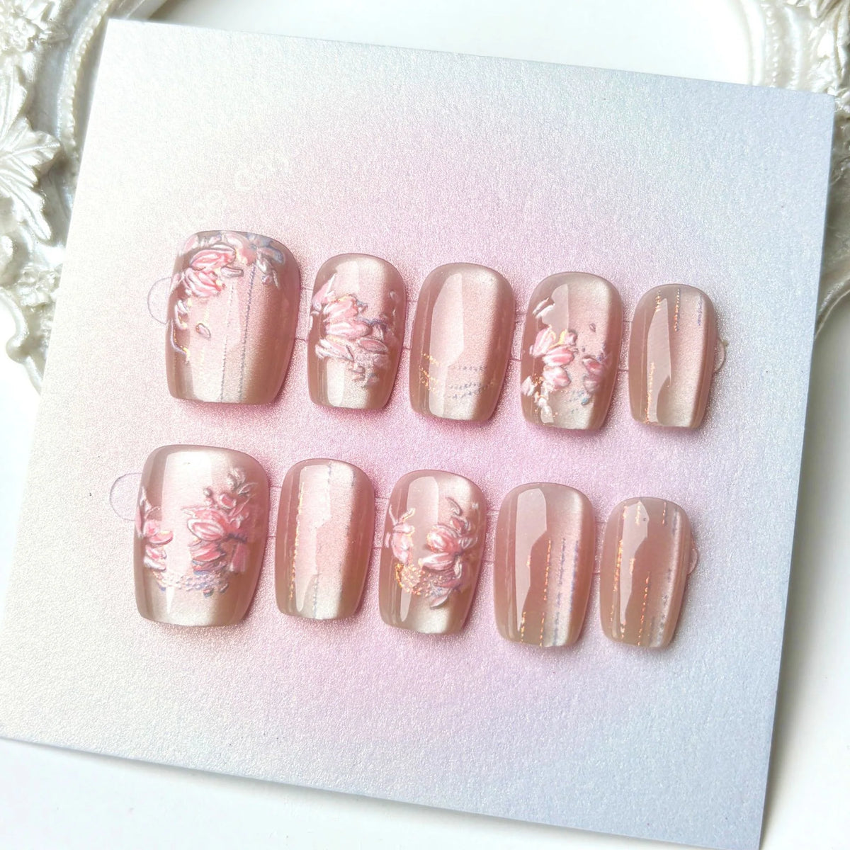 Press-On Nail Kit Intricate Floral & Multiple Sizes