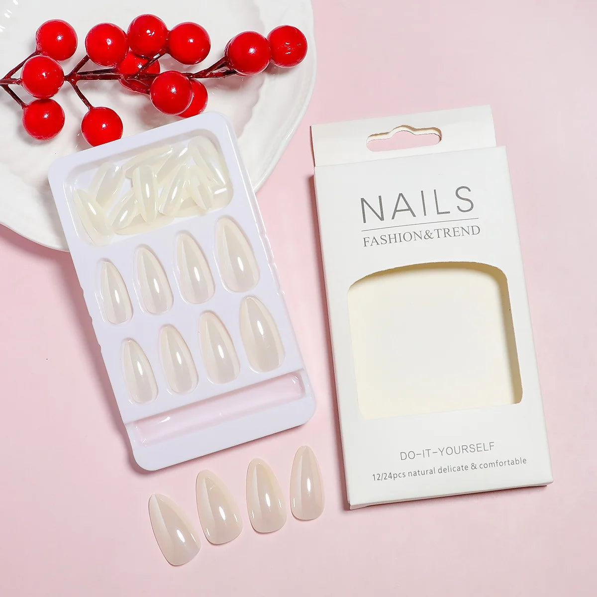 Press-On Nail Kit Natural Finish Set of 24
