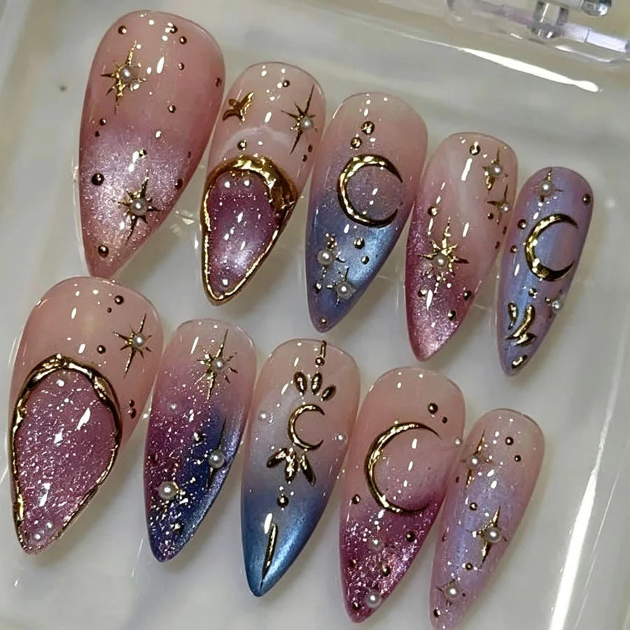 Press-On Nail Kit Reusable Celestial Star & Moon
