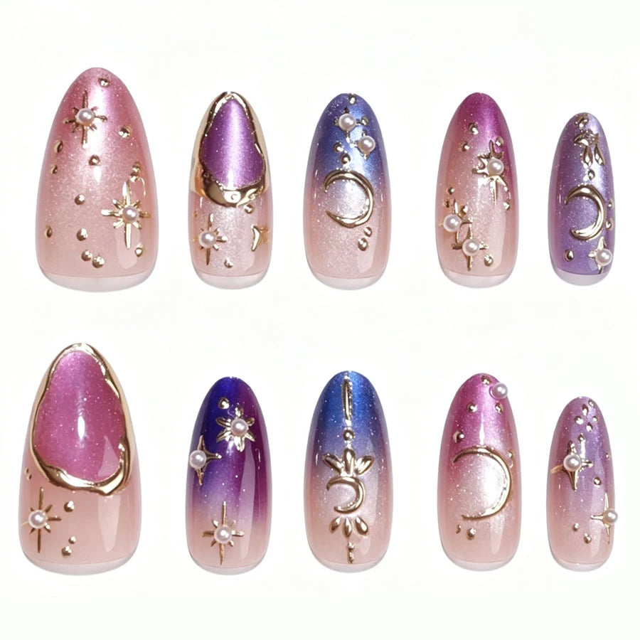 Press-On Nail Kit Reusable Celestial Star & Moon