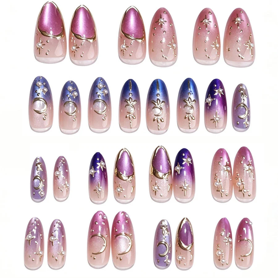 Press-On Nail Kit Reusable Celestial Star & Moon