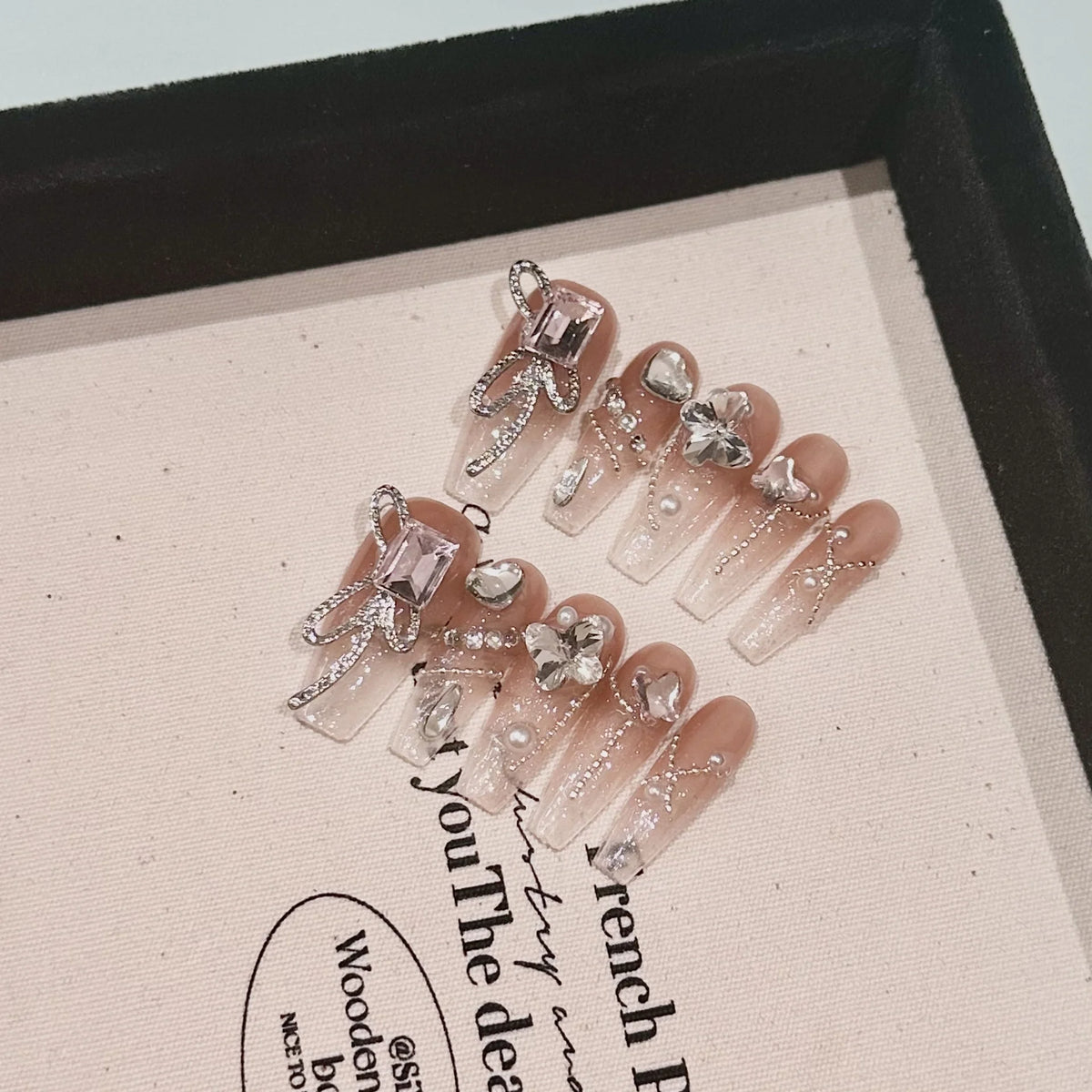 Press-On Nail Kit Rhinestone Floral Adhesive Tabs