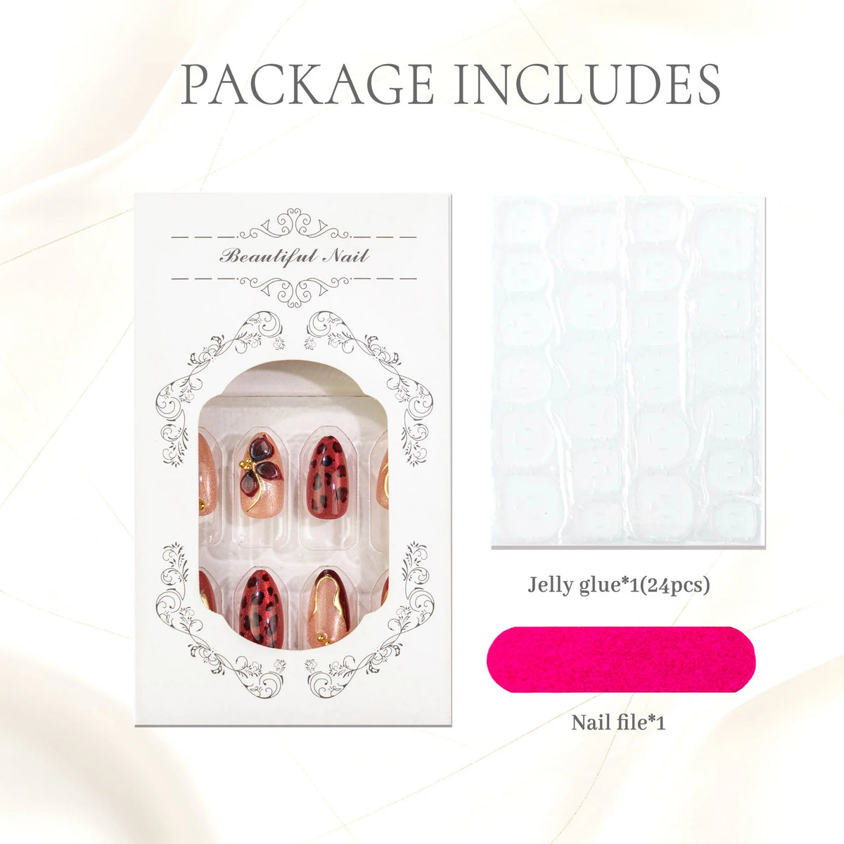 Press-On Nail Kit Set of 24 Jelly Glue & File