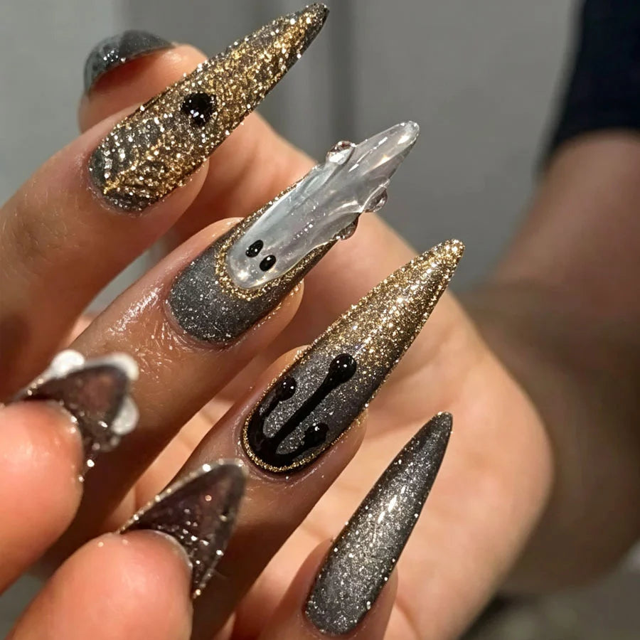 Press-On Nail Kit Stiletto Intricate Embellishments