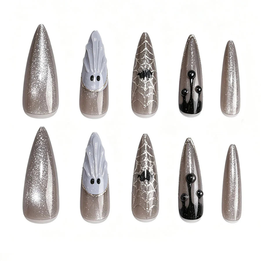 Press-On Nail Kit Stiletto Intricate Embellishments