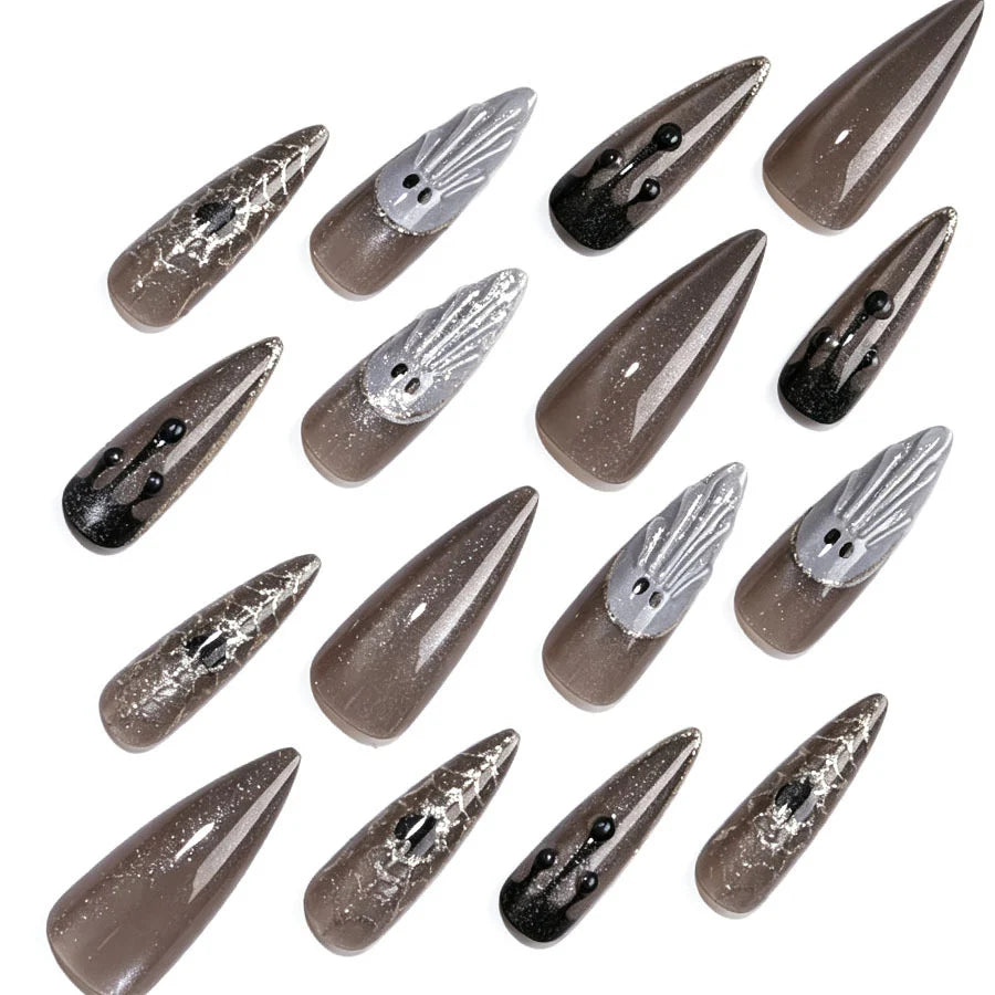 Press-On Nail Kit Stiletto Intricate Embellishments