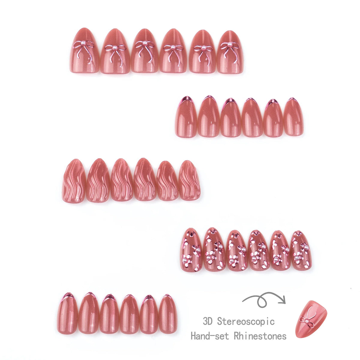 Press-On Nail Set 10 Elegant Designs Durable & Gentle