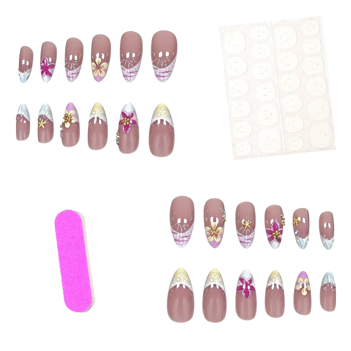 Press-On Nail Set 24-Piece Floral Design