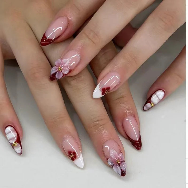 Press-On Nail Set 24 Piece Floral Designs