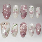 Press-On Nail Set 24-Piece Floral & Glitter With Tools