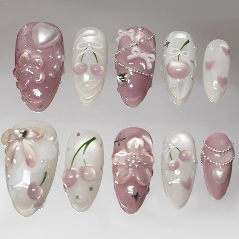 Press-On Nail Set 24-Piece Floral & Glitter With Tools