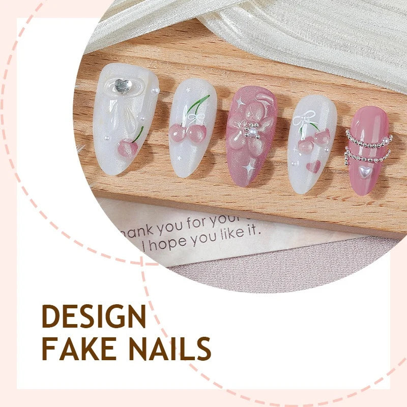 Press-On Nail Set 24-Piece Floral & Glitter With Tools