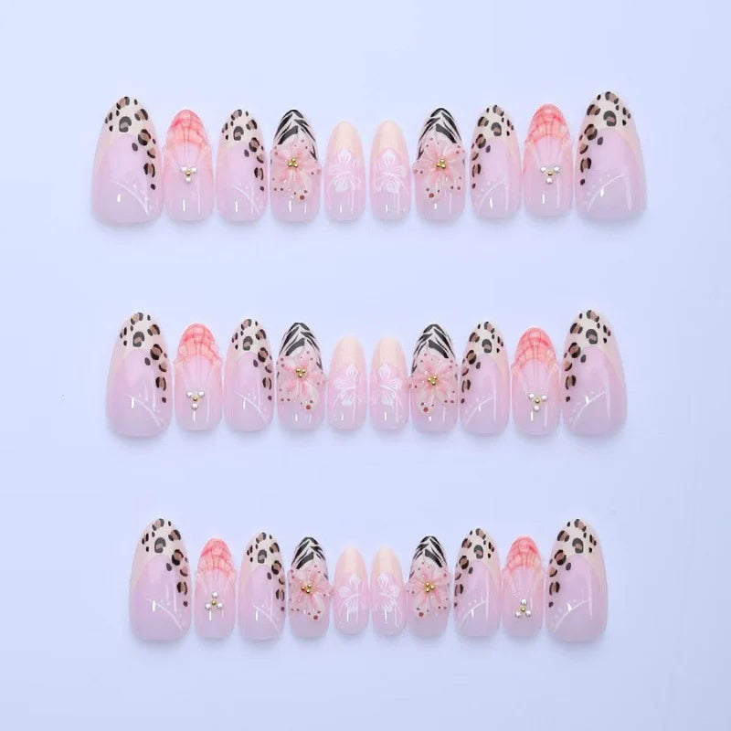 Press-On Nail Set 24-Piece Floral & Leopard