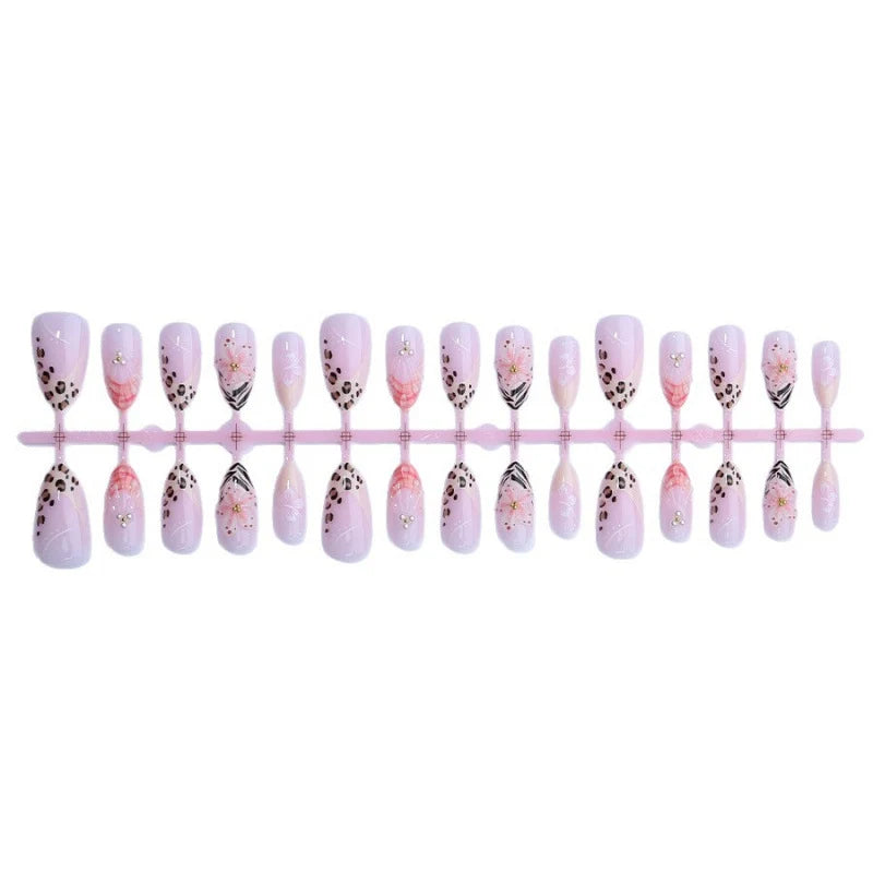 Press-On Nail Set 24-Piece Floral & Leopard