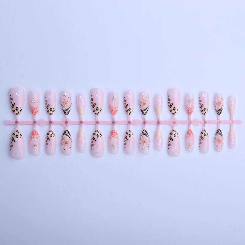 Press-On Nail Set 24-Piece Floral & Leopard